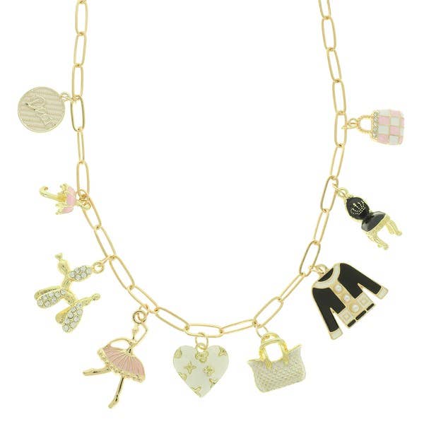 FASHION THEME ENAMEL MULTI-CHARM NECKLACE N16535