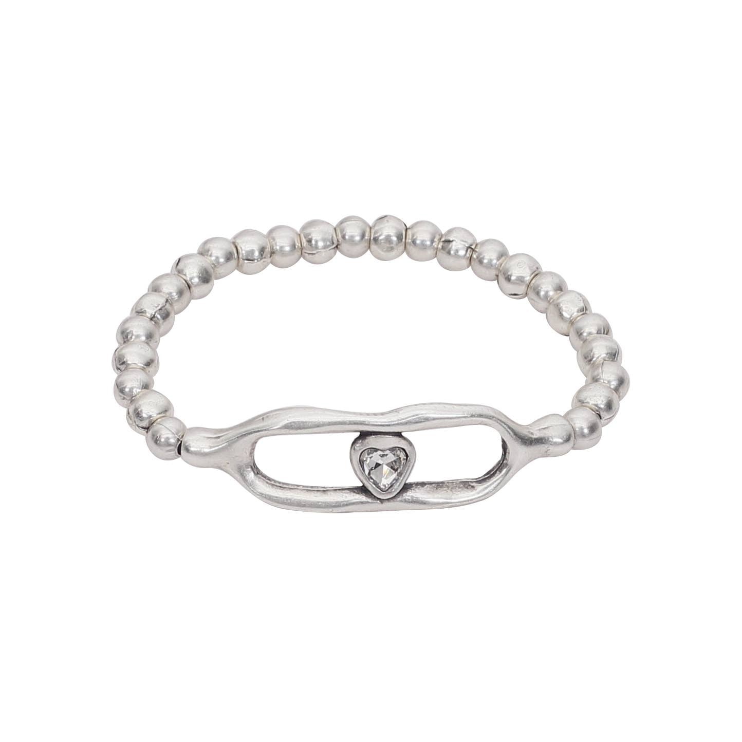 Handmade Heart Crystal Pewter Bracelet - 2901
